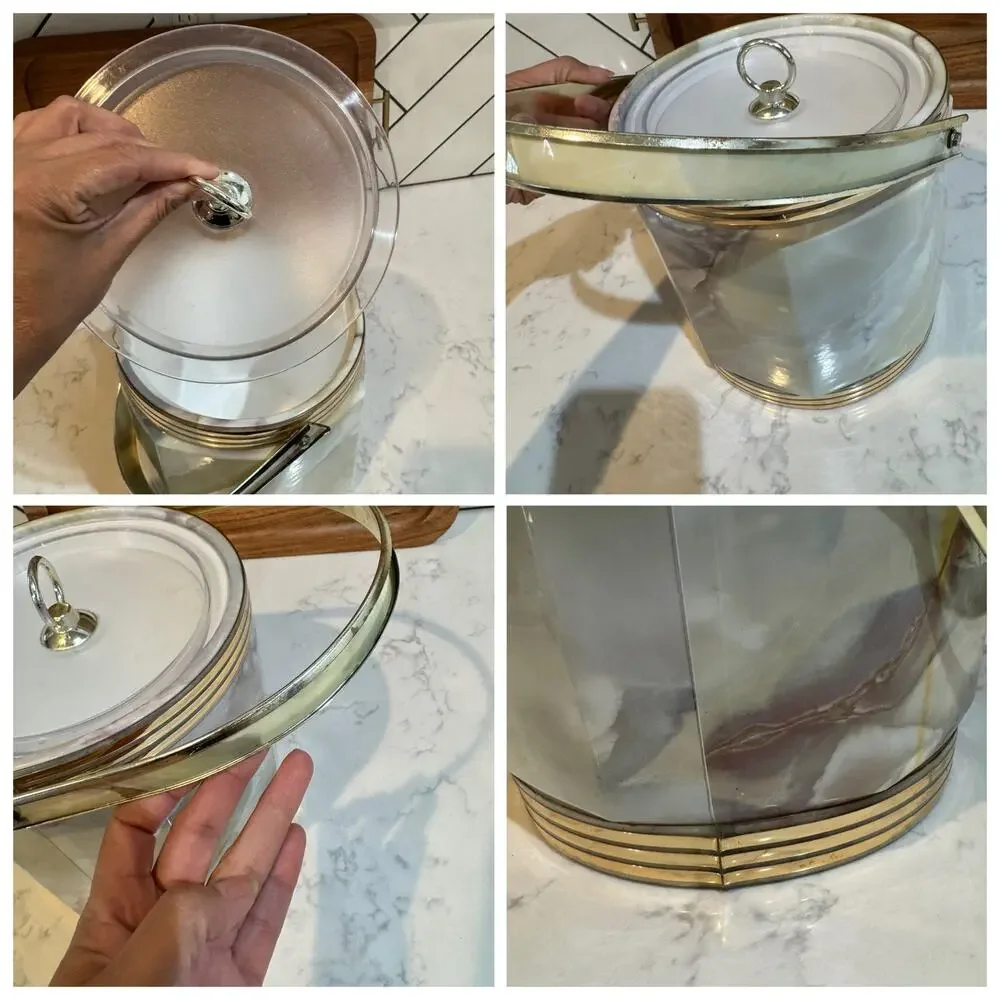 vintage mid-century modern insulated ice bucket faux-marble vinyl outer finish